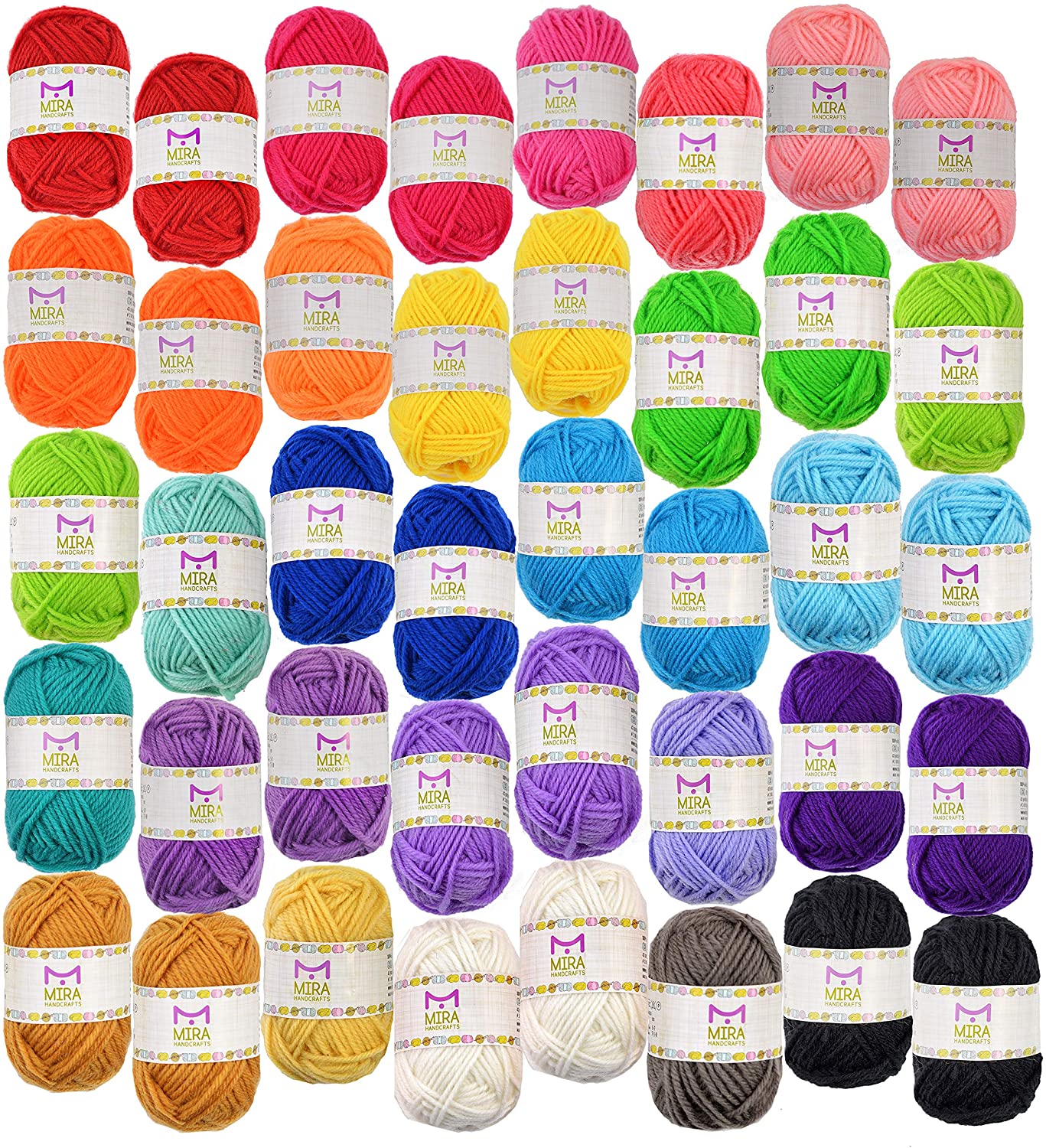 Mira Handcrafts 40 Assorted Colors Acrylic Yarn Skeins