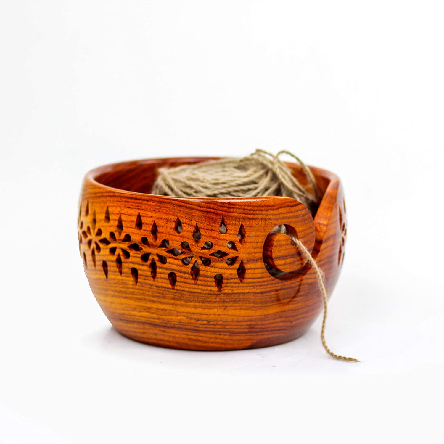 Nagina International Rosewood Crafted Yarn Storage Bowl 